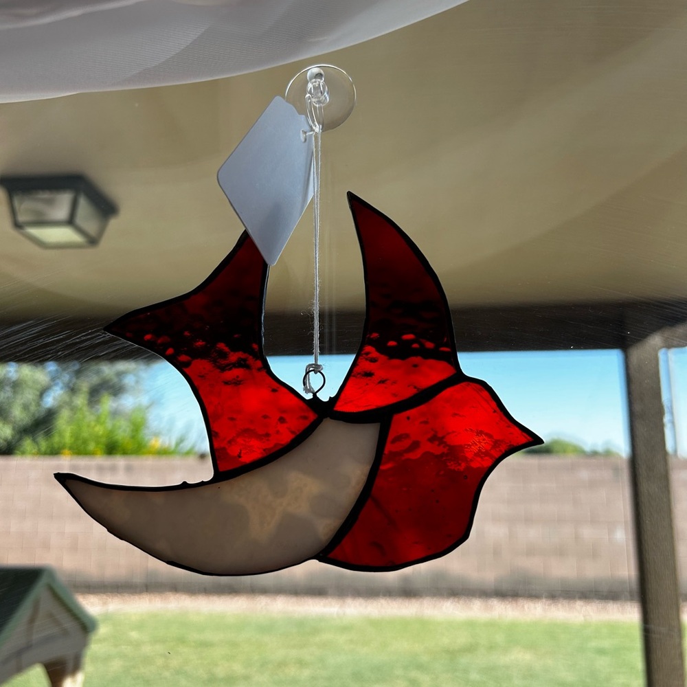 Stained Glass Red Bird Sun Catcher or Hanging Decor NWT